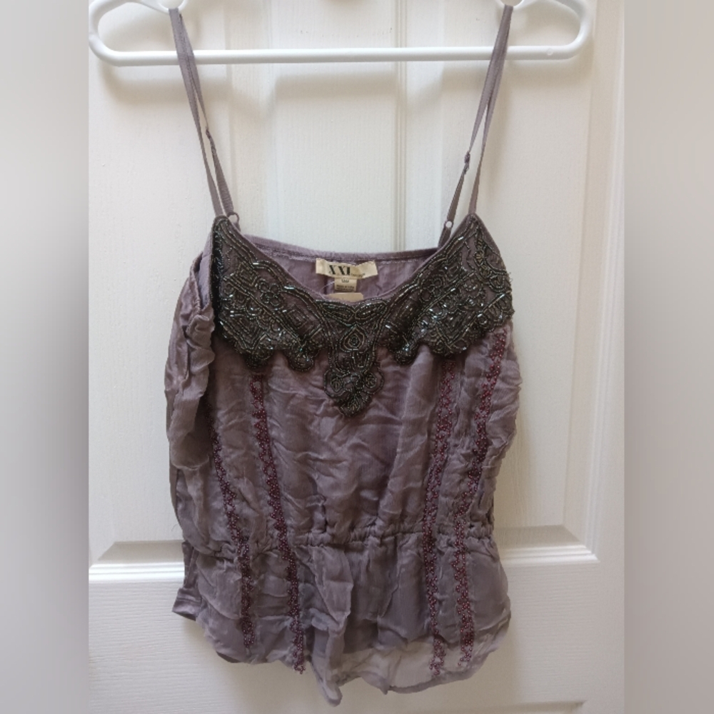 Forever 21 Dark Grey Beaded Woven Tank Top, Medium, New With Tag